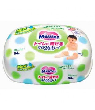 花王 Merries绿色清爽盒装湿巾 64枚 植物材料可厕冲