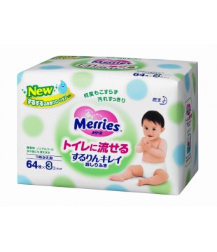 花王 Merries绿色清爽湿巾 64枚  替换装 植物材料可厕冲