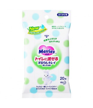花王 Merries绿色清爽湿巾 20枚 便携装 植物材料可厕冲